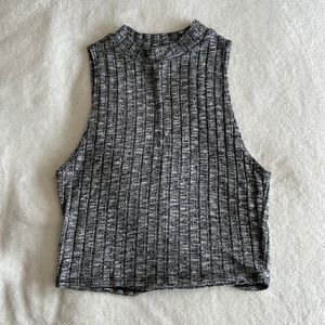 Gray High Neck Ribbed Crop Top